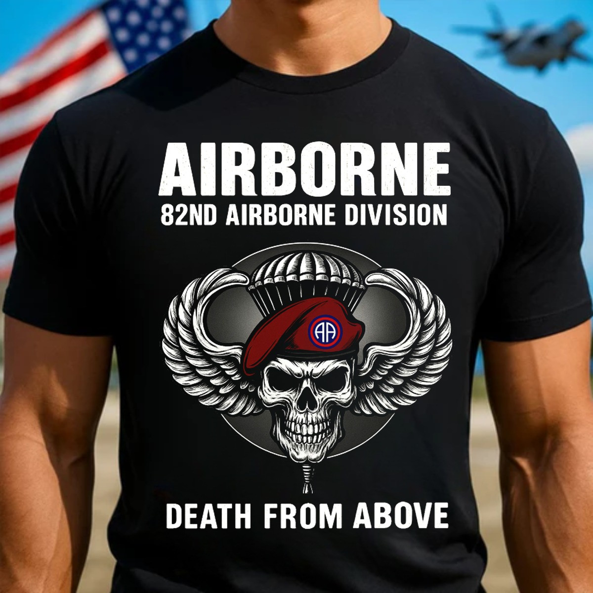 Skull Veteran T-Shirt 82nd Airborne Division Death From Above Military Patriotic Apparel Gifts