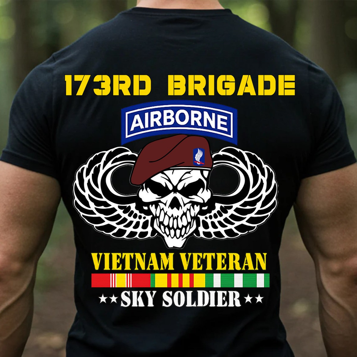 Skull Wings 173rd Airborne Brigade Vietnam Veteran T-Shirt Sky Soldiers Army Tee Gifts For Men