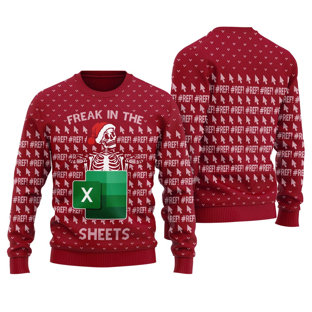 Skull Xmas Excel Freak In The Sheets Mens Ugly Sweater Holiday Gift Merch That Everyone Will Adore