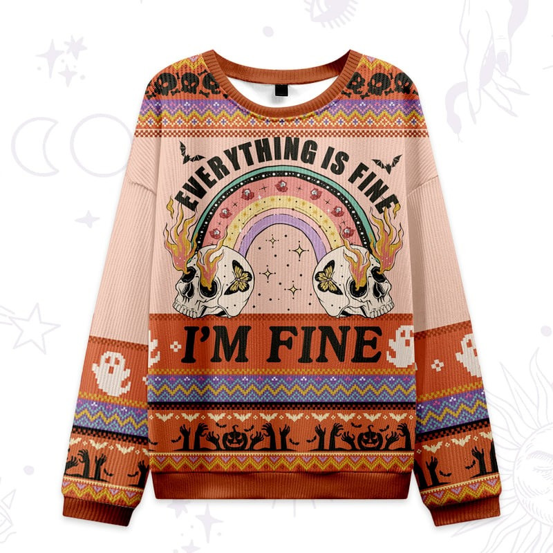 Skulls Everything Is Fine Ugly Christmas Sweater Funny Xmas Apparel Gifts For Her