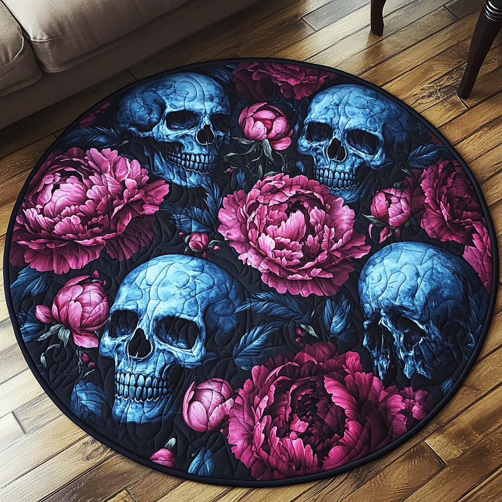 Skully Bloom Quilted Round Mat Entryway Design Ideas Skull Ornament Decorations