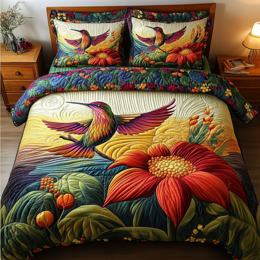 Sky Dance Quilted Bedding Set Bedroom Decorations Birthday Gifts For Hummingbird Lovers
