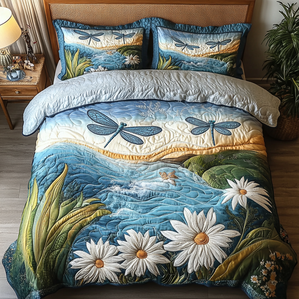 Sky Dance Quilted Bedding Set Bedroom Decorations Unique Dragonfly Gifts
