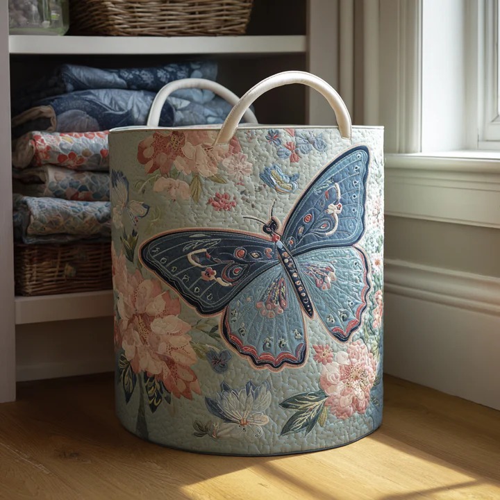 Sky Flutter Butterfly Garden Quilted Laundry Basket Boho Home Storage Best Gift For Butterfly Lovers