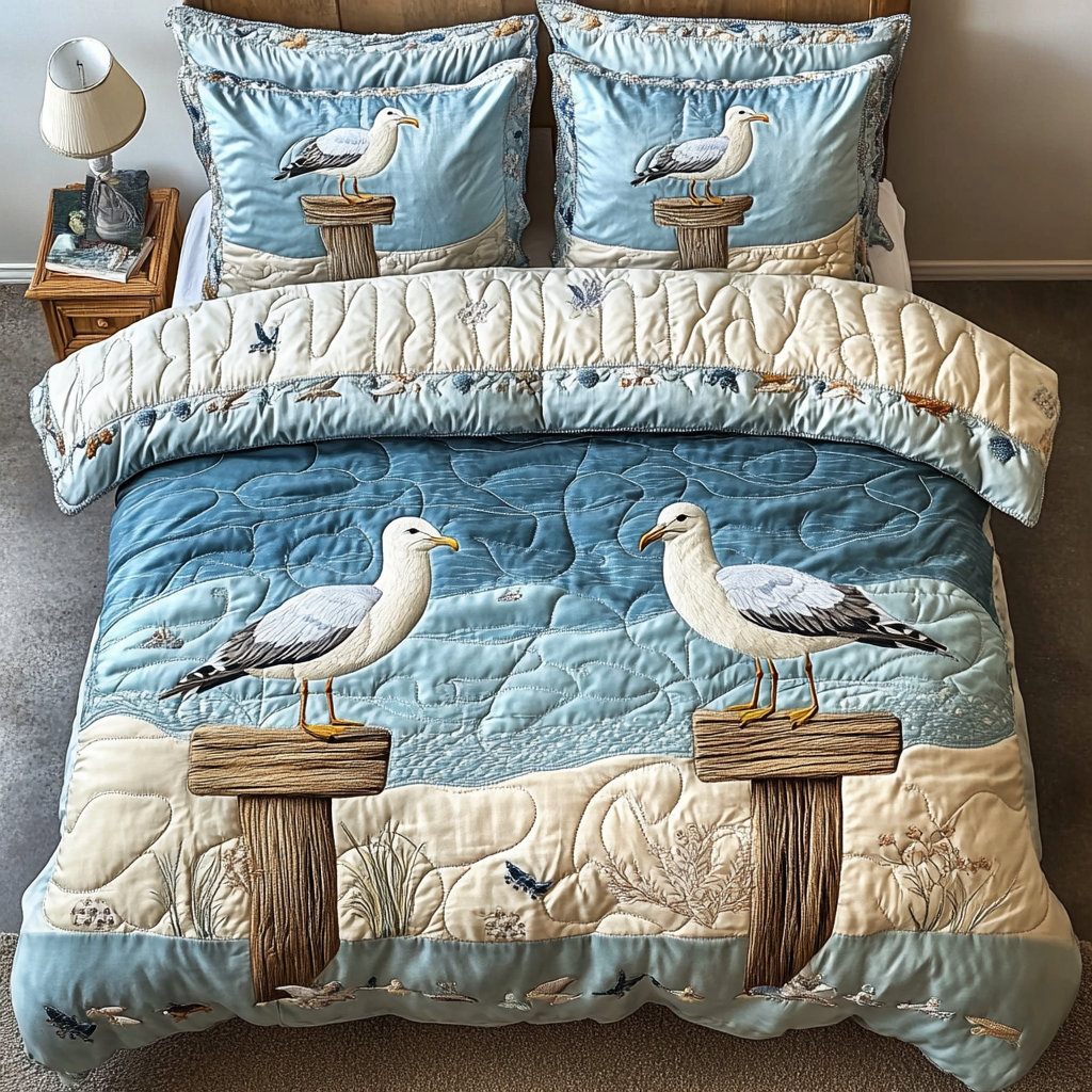 Sky Glide Quilted Bedding Set Best Bed Sheet Set Seagull Presents