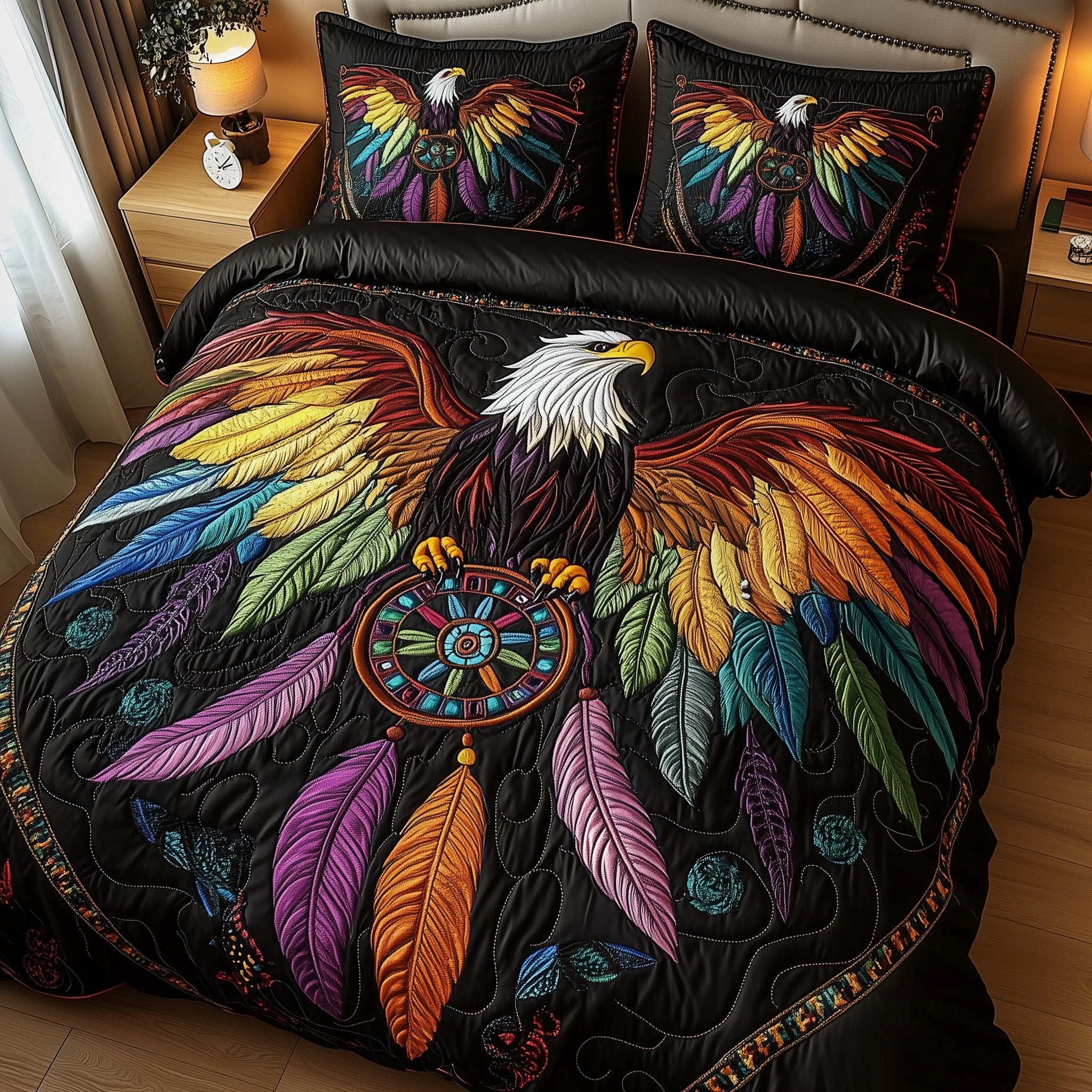Sky Guardian Quilted Bedding Set Duvet Cover Bed Sheet Eagle Native American Gift Items