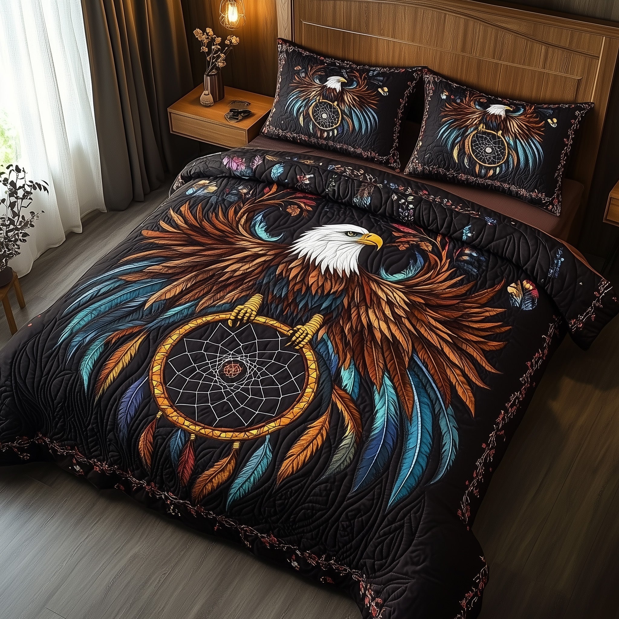 Sky Guardian Quilted Bedding Set Duvet Cover Bed Sheet Eagle Native American Presents