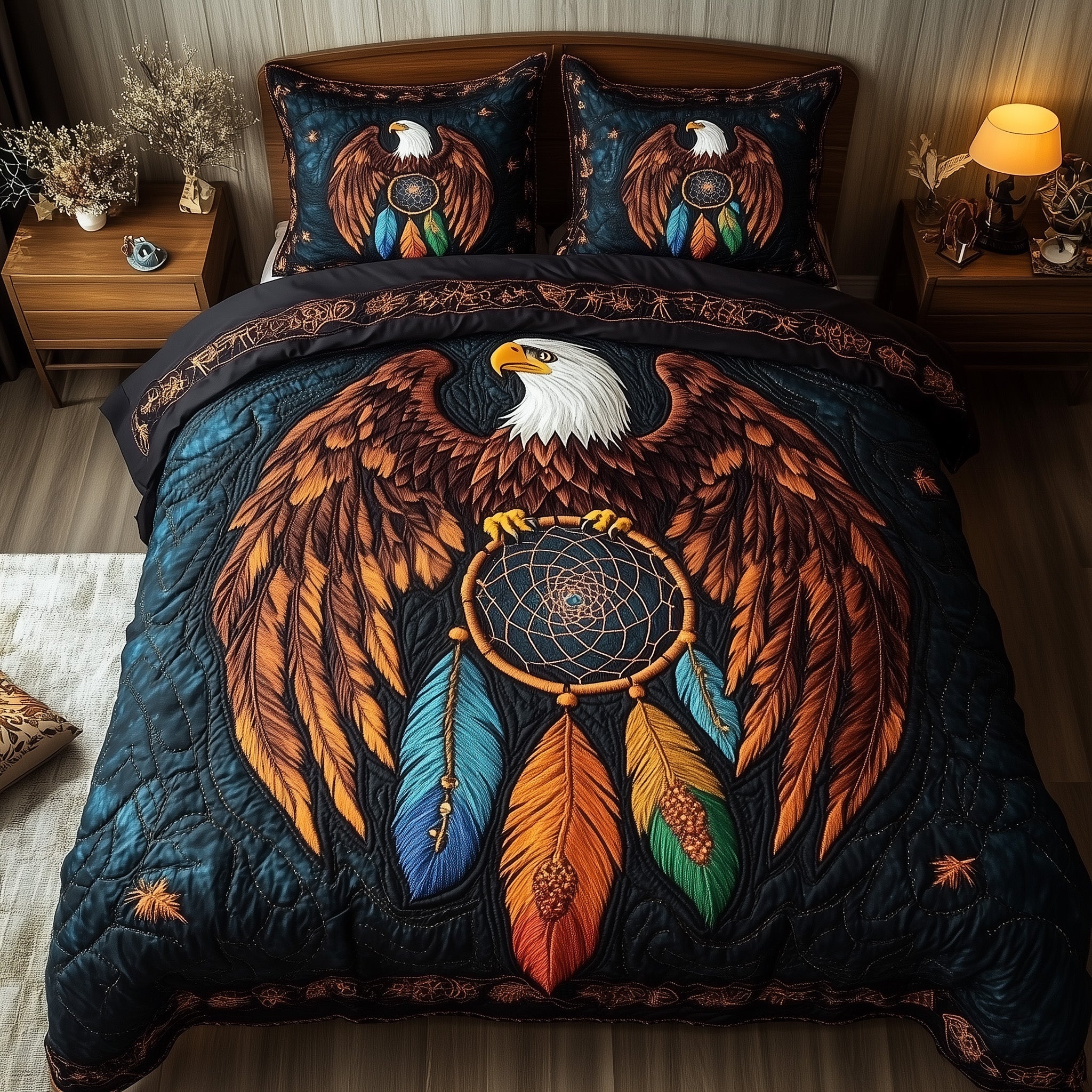 Sky Guardian Quilted Bedding Set Duvet Cover Merchandise Eagle Native American Gift Ideas