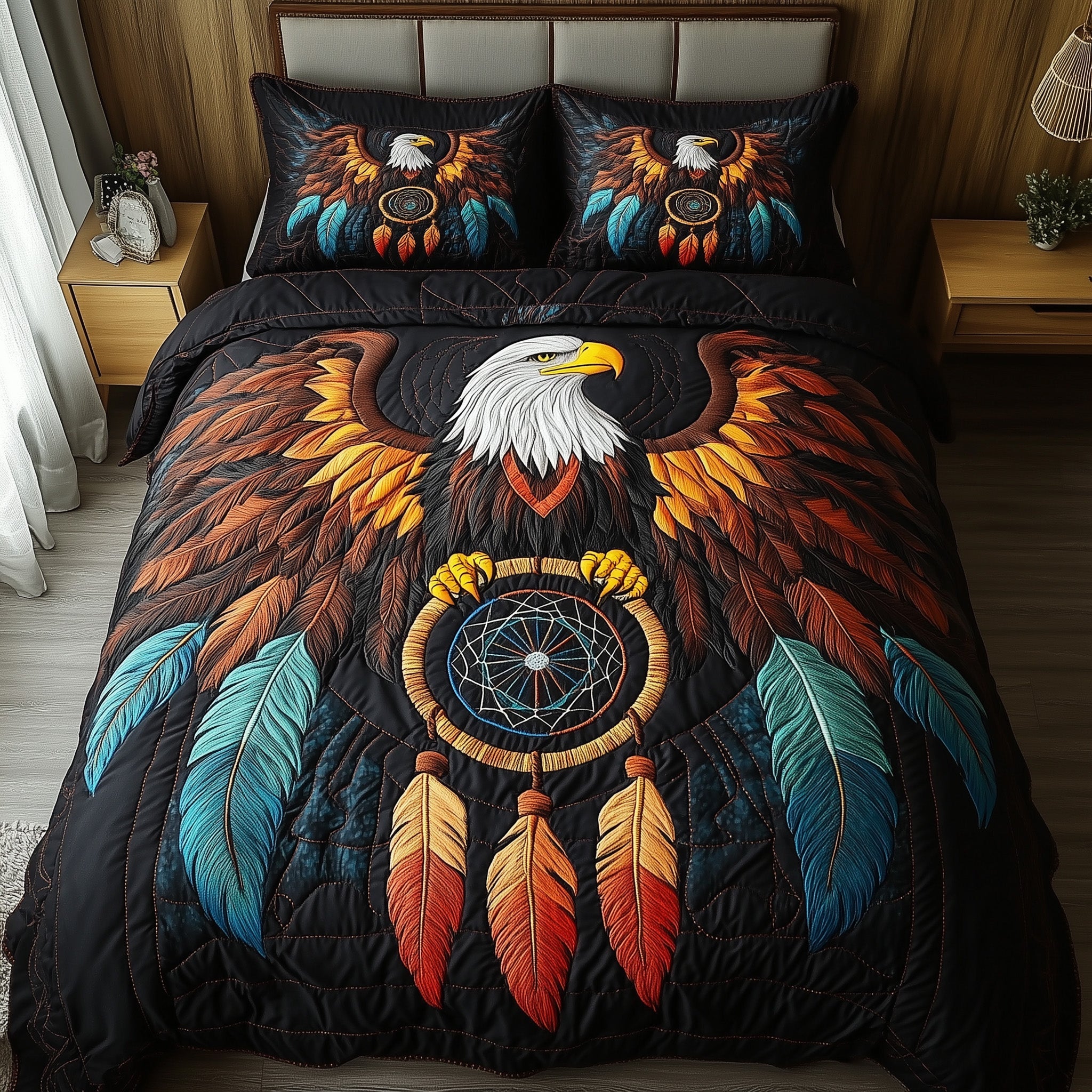 Sky Guardian Quilted Bedding Set Duvet Cover Merchandise Eagle Native American Gifts