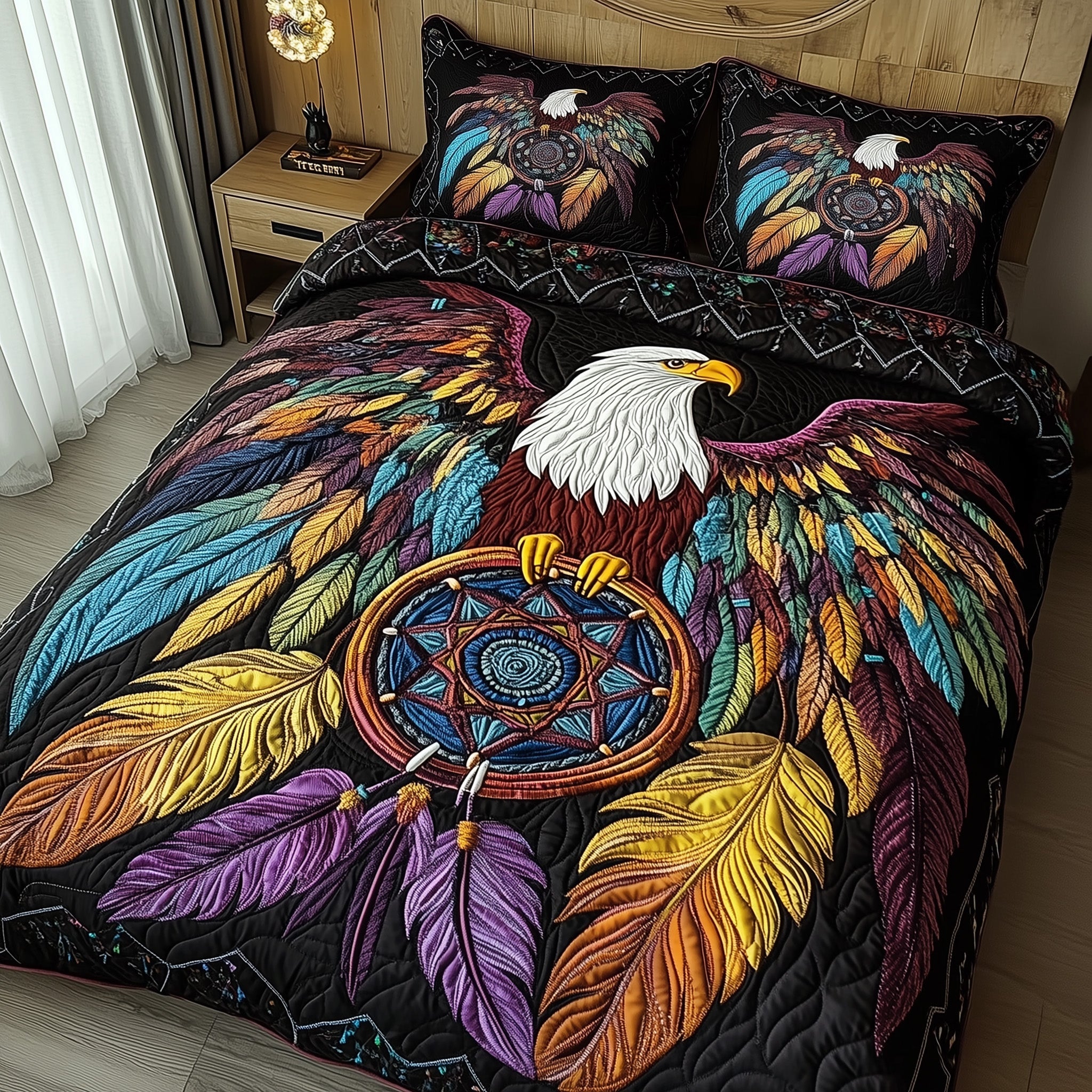 Sky Guardian Quilted Bedding Set Duvet Cover Merchandise Eagle Native American Themed Gifts