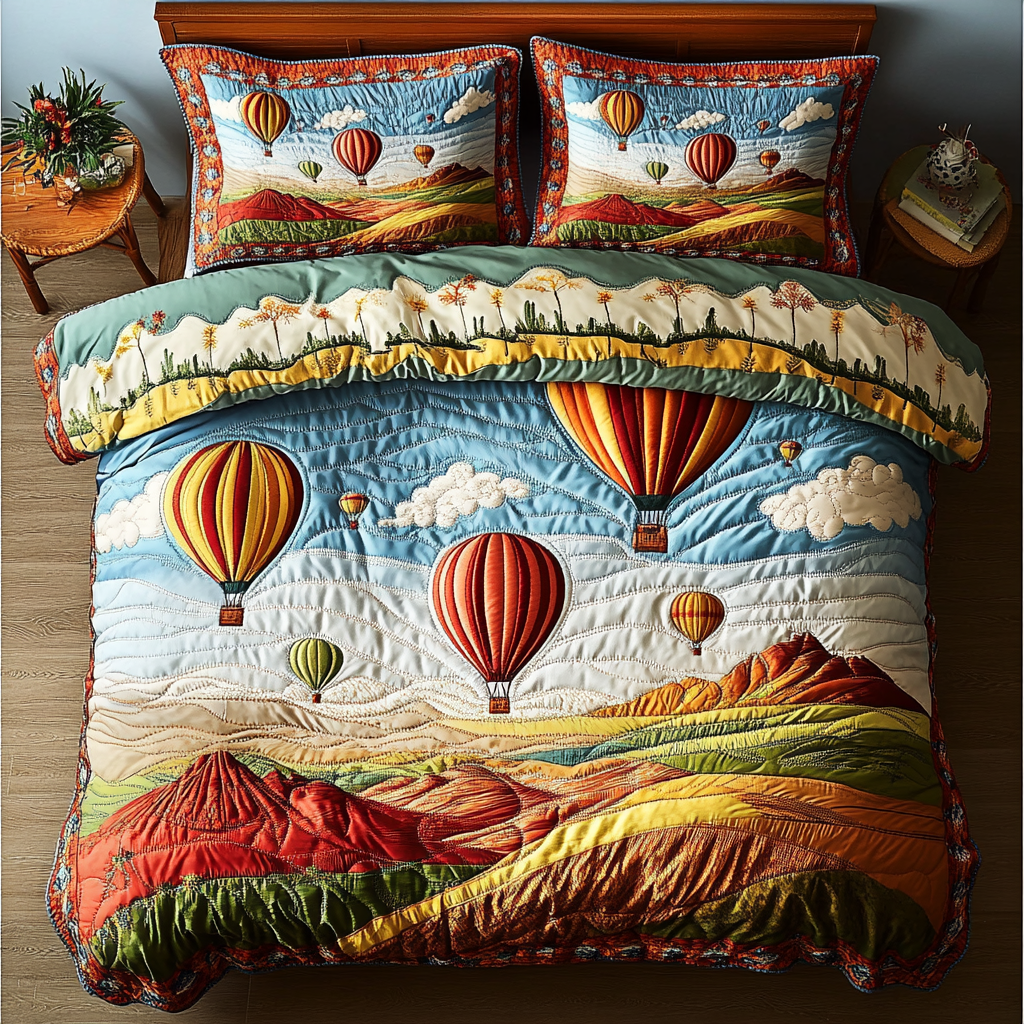 Sky Journey Quilted Bedding Set Bed Decor Ideas Best Sky Air Balloon Merch Gifts