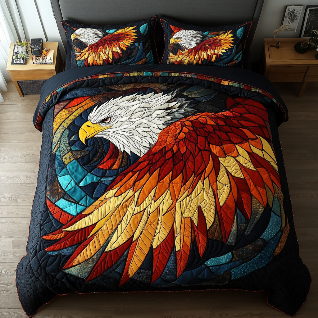 Sky Sentinel Quilted Bedding Set Best Bedspread Set Eagle Themed Gifts Chritsmas