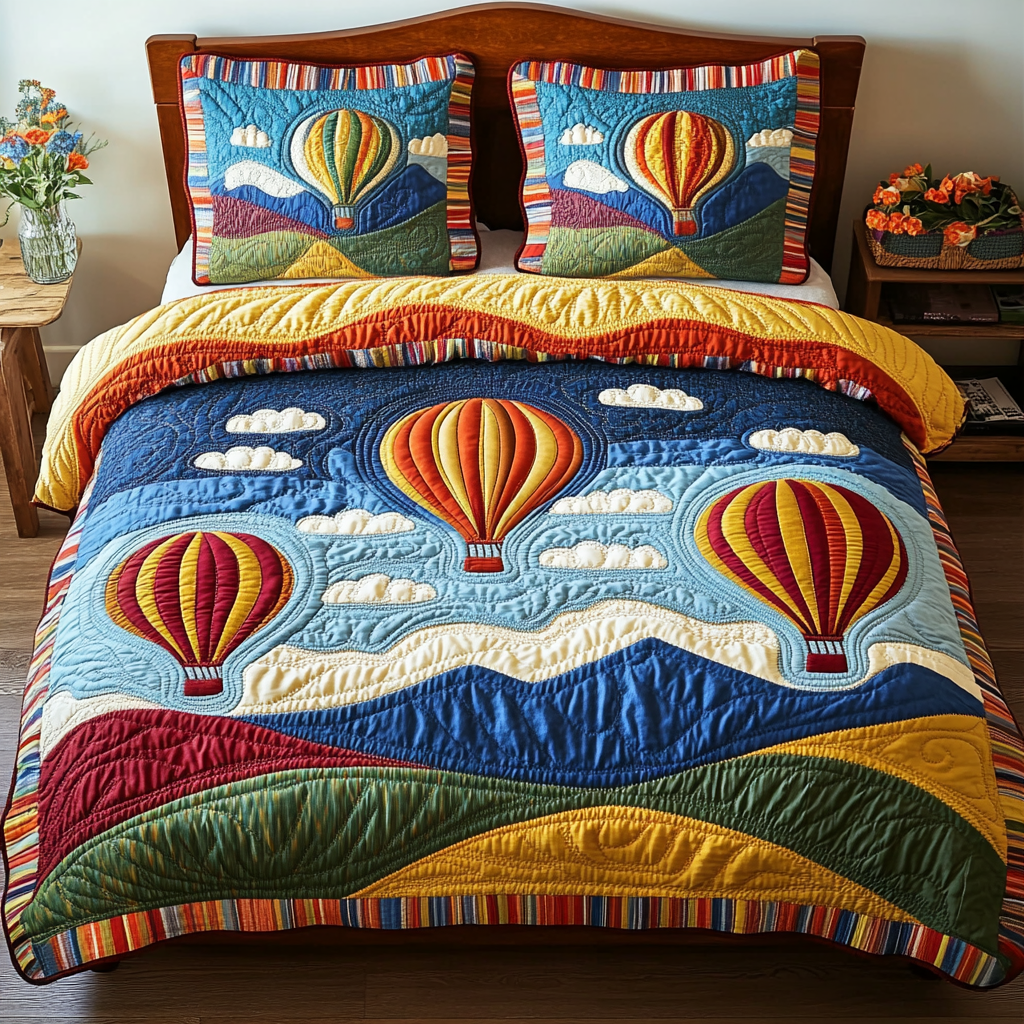 Sky Voyage Quilted Bedding Set Bedroom Decorations Unique Sky Air Balloon Presents