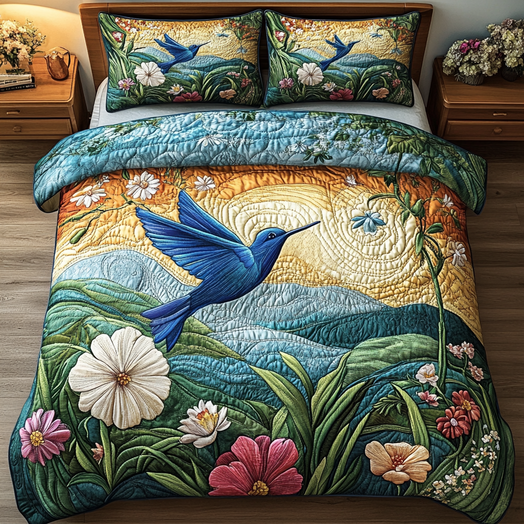 Sky Whispers Quilted Bedding Set Cool Bedroom Decor Cool Hummingbird Gifts