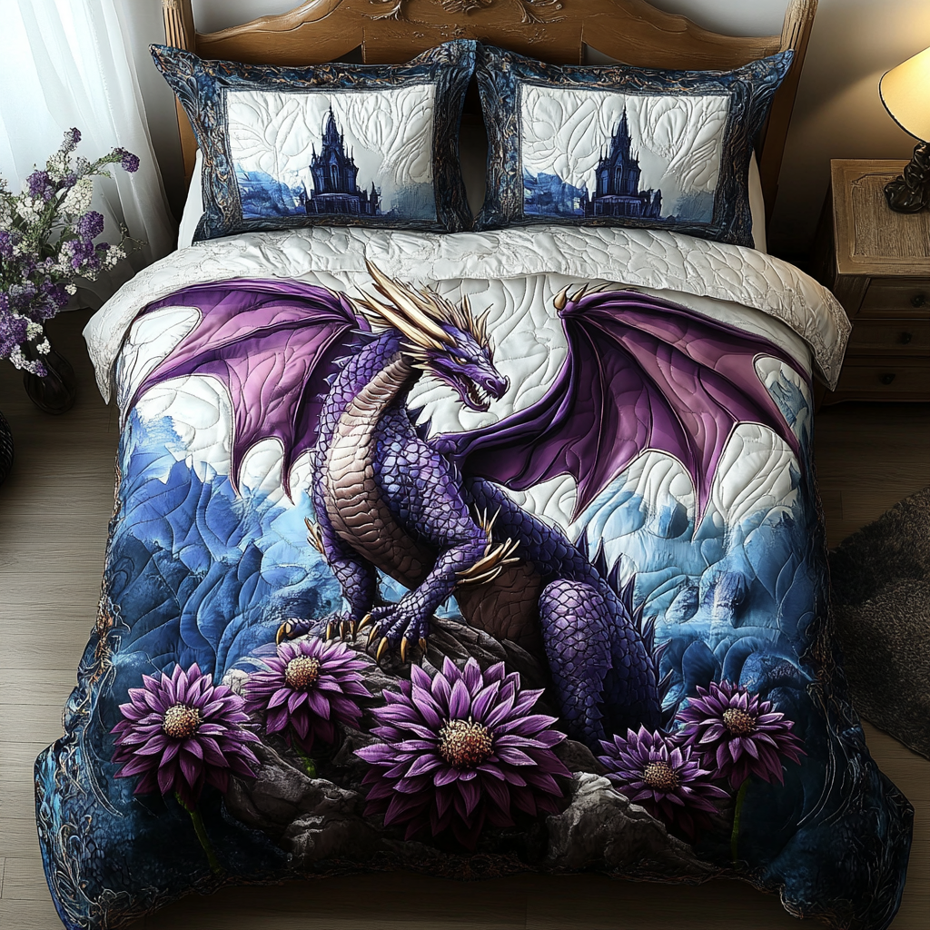 Skyborn Titan Quilted Bedding Set Bed Decor Ideas Best Gift For Dragon Lovers