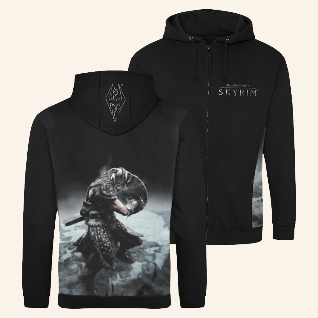 Skyrim Merch Dovahkiin Zip Hoodie Unique Birthday Gift For Boyfriend