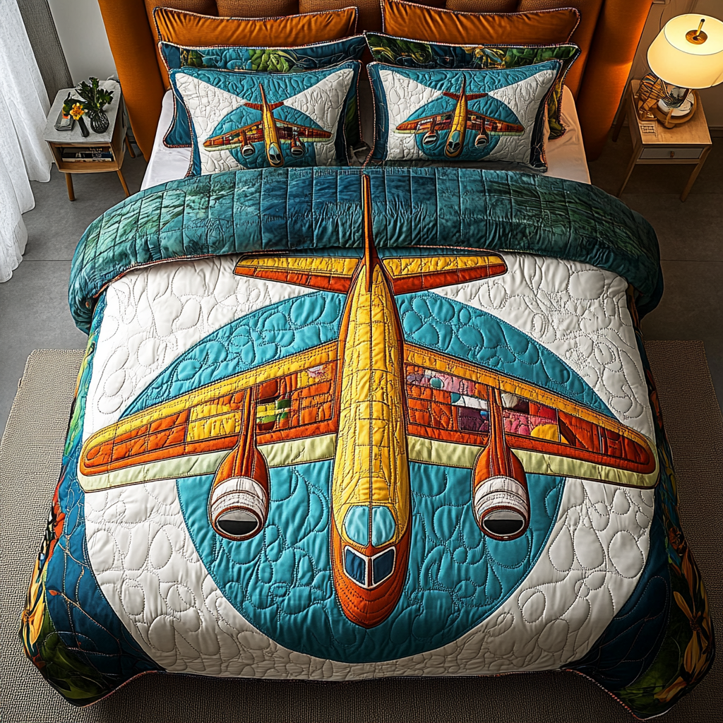 Skyward Airplane Quilted Bedding Set Bed Decorations Airplane Gifts For Him