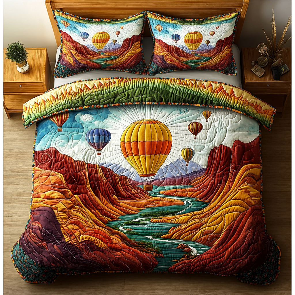 Skyward Bound Quilted Bedding Set Best Bed Sheet Set Sky Air Balloon Gifts For Adults 