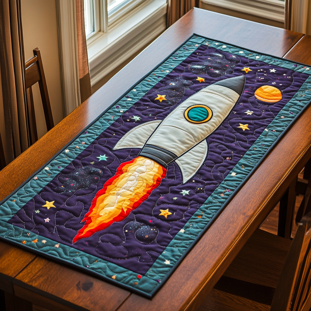 Skyward Rocket Quilted Table Runner Kitchen Table Decor Ideas Rocket Gifts For Adults