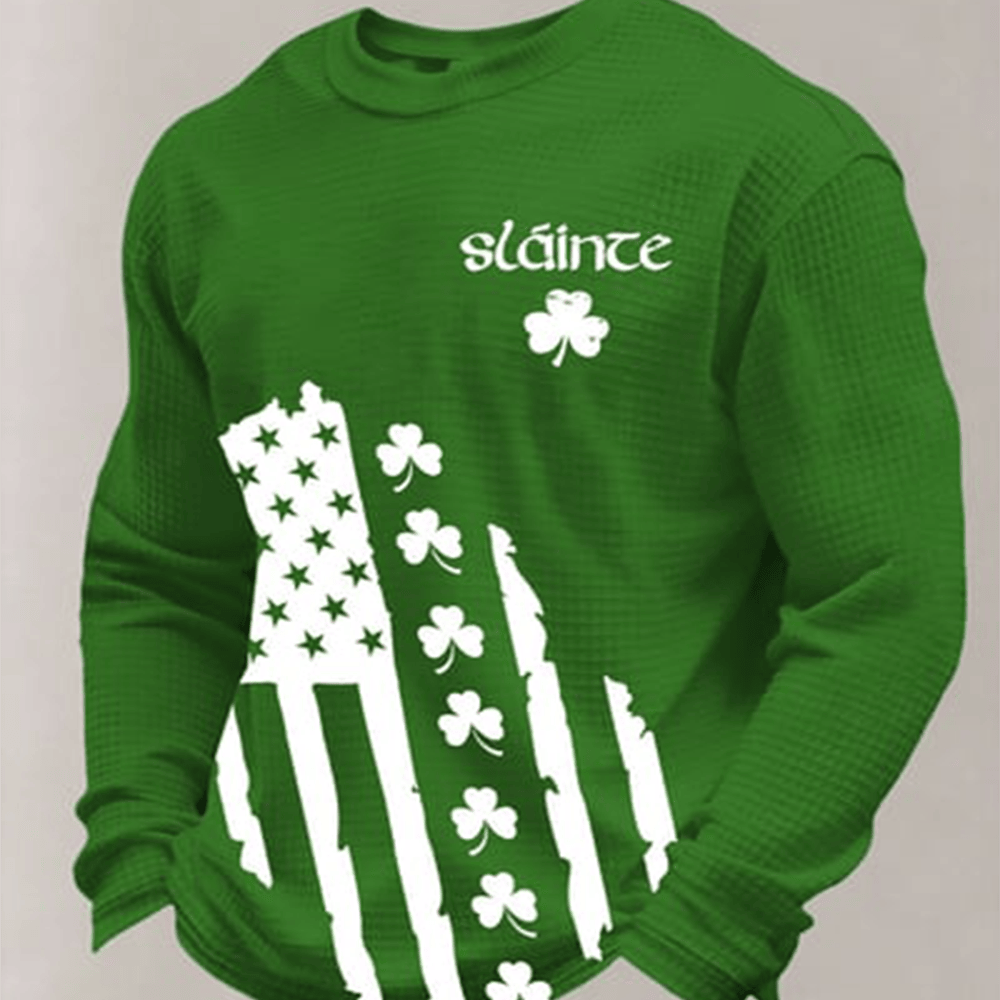 Slainte American Shamrock Flag Long Sleeve Shirt St Patrick's Day Apparel Cool Gift Ideas