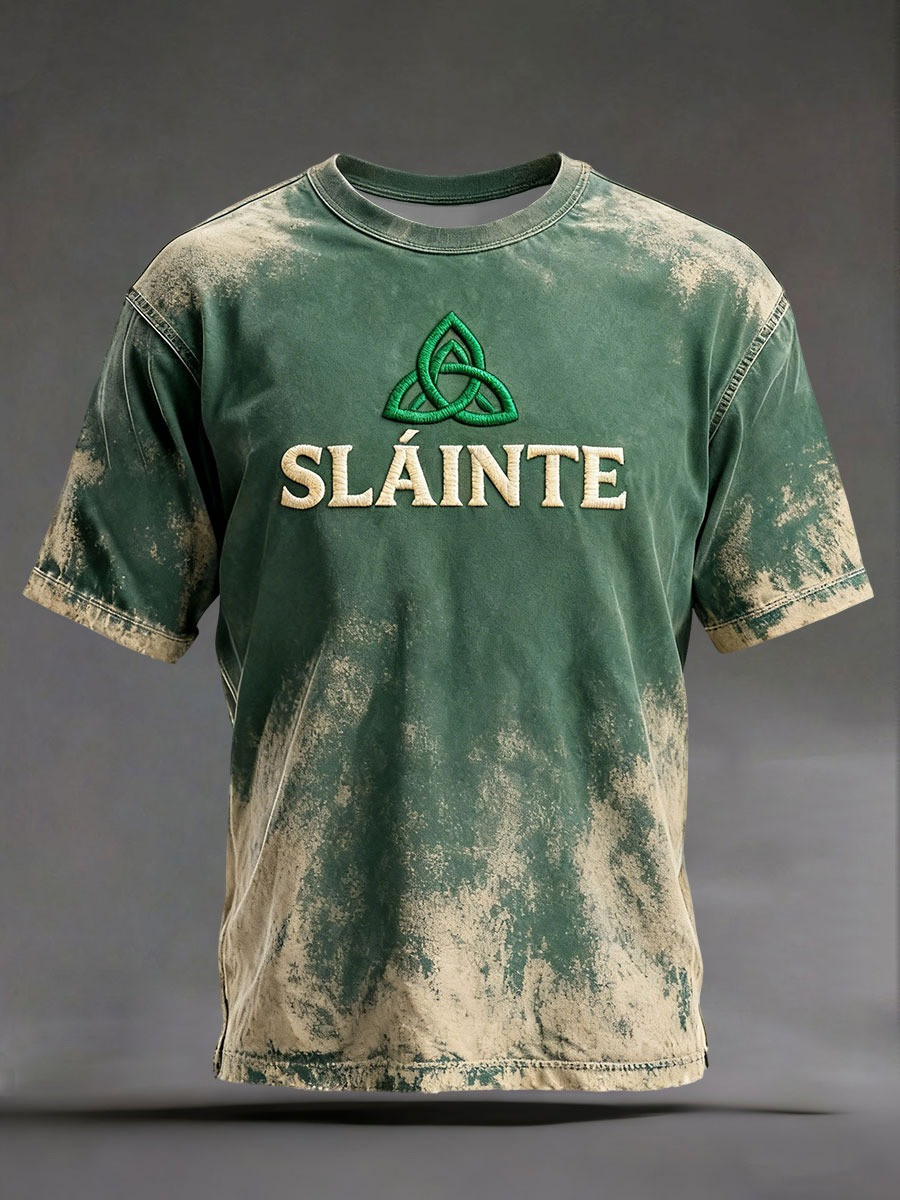 Slainte Celtic Triquetra Acid Wash T-Shirt St Patricks Day Irish Pride Tee Vintage Look Gift For Him