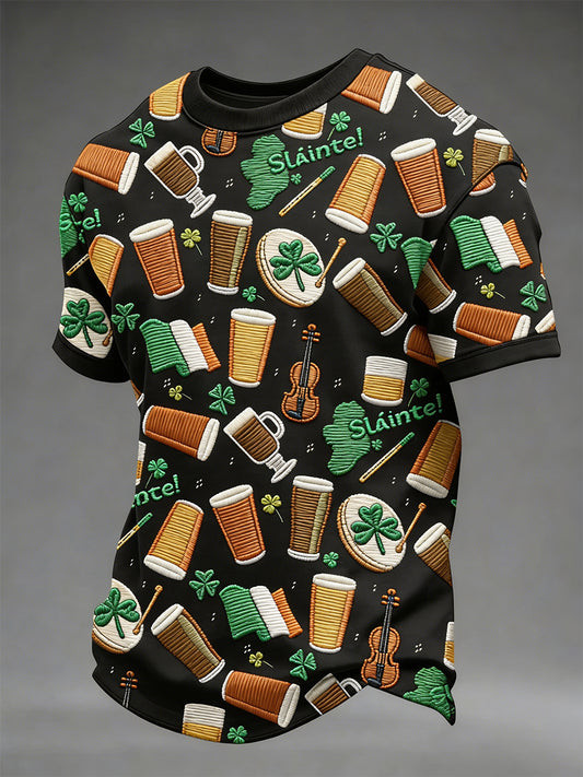 Slainte Irish All Over Black T-Shirt Funny St Pattys Day Beer Party Shirt Gift For Him