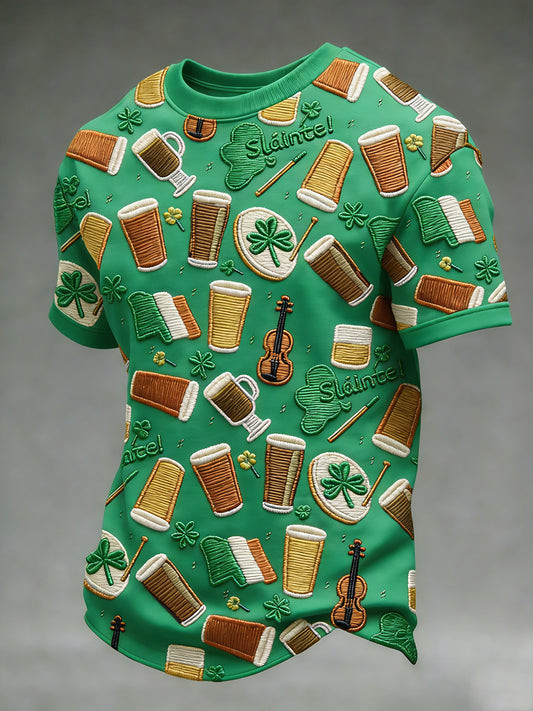 Slainte Irish All Over Graphic T-Shirt Funny St Patricks Day Beer Party Shirt For Men