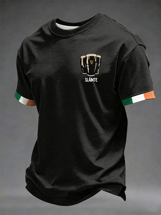 Slainte Irish Flag Graphic T-Shirt St Patricks Day Irish Pride Guinness Beer Drinking Party Merch