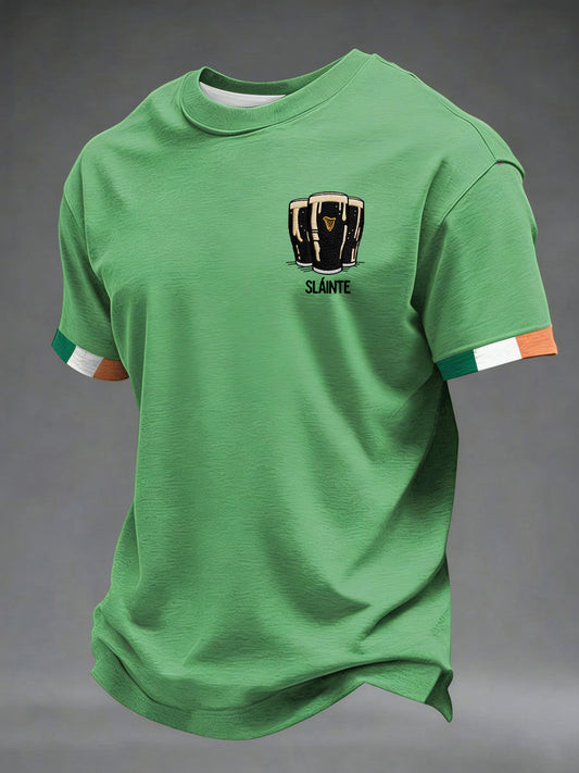Slainte Irish Flag Green Graphic T-Shirt St Patricks Day Irish Pride Beer Funny Party Outfit