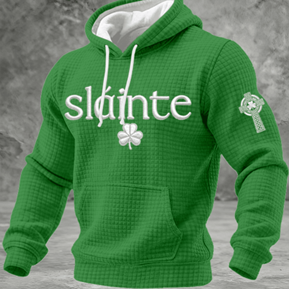 Slainte Shamrock Celtic Cross Hoodie St Patrick's Day Apparel Husband Gift Ideas