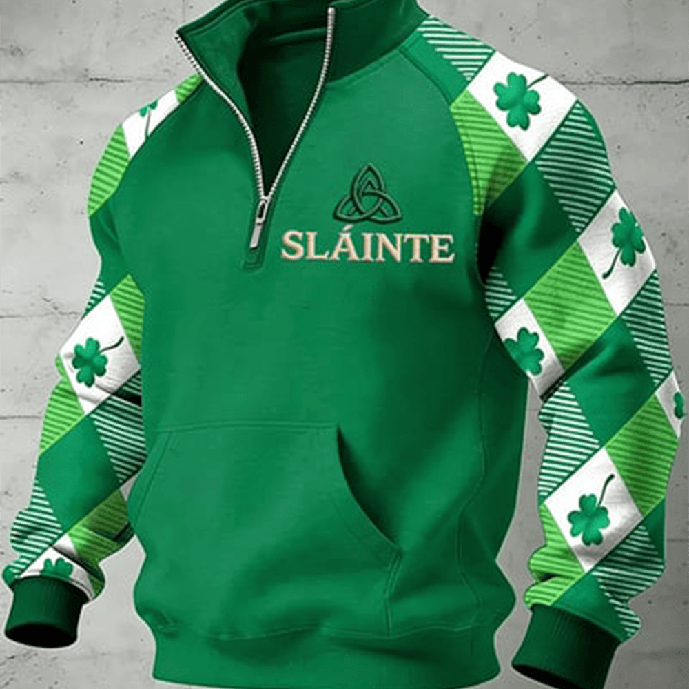 Slainte Shamrock St Paddys Days Collar Zip Sweatshirt St Patrick's Day 2026 Sweatshirt