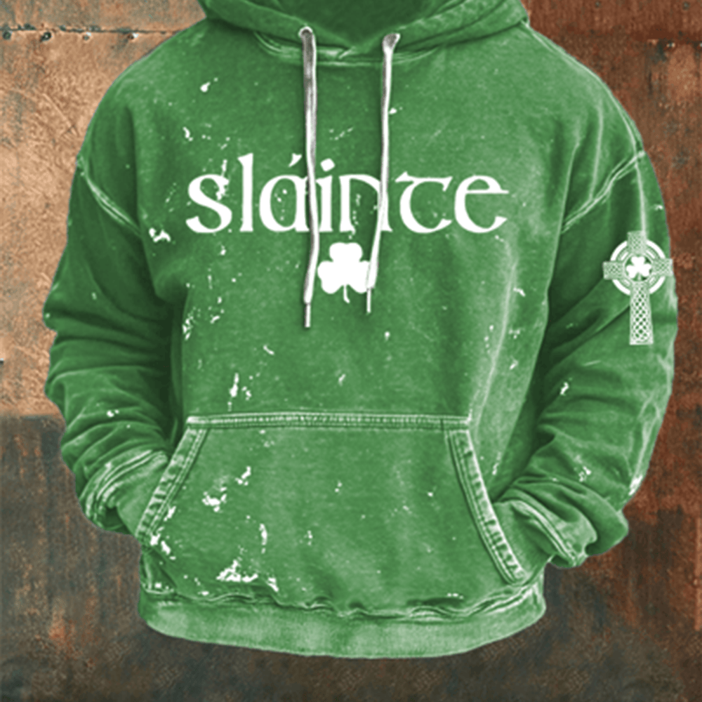 Slainte St Patrick's Day Vintage Hoodie St Patrick's Day 2026 Hooded Sweatshirt