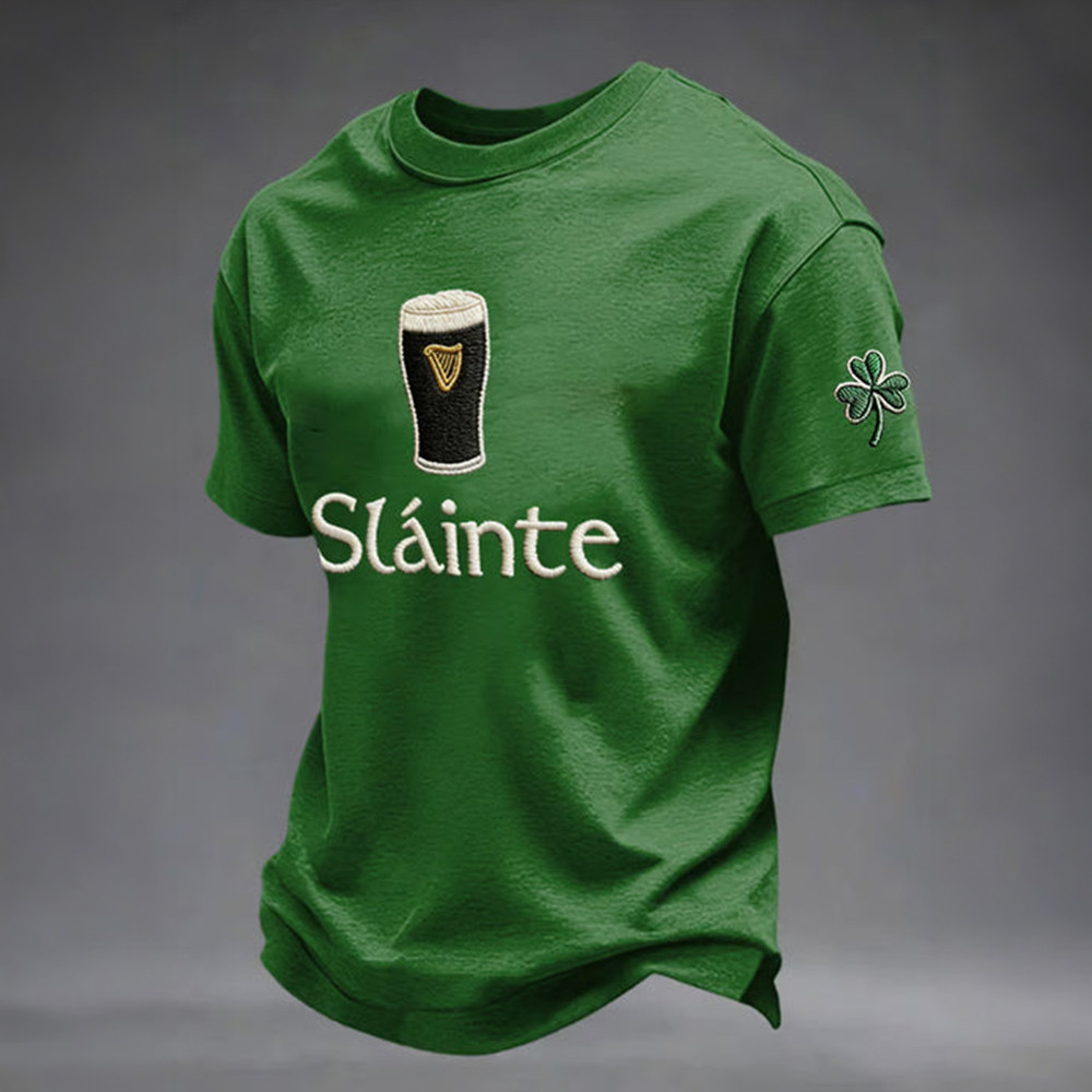 Slainte Stout Irish Beer Art T-Shirt Saint Patricks Day Clothes Pats Day Present