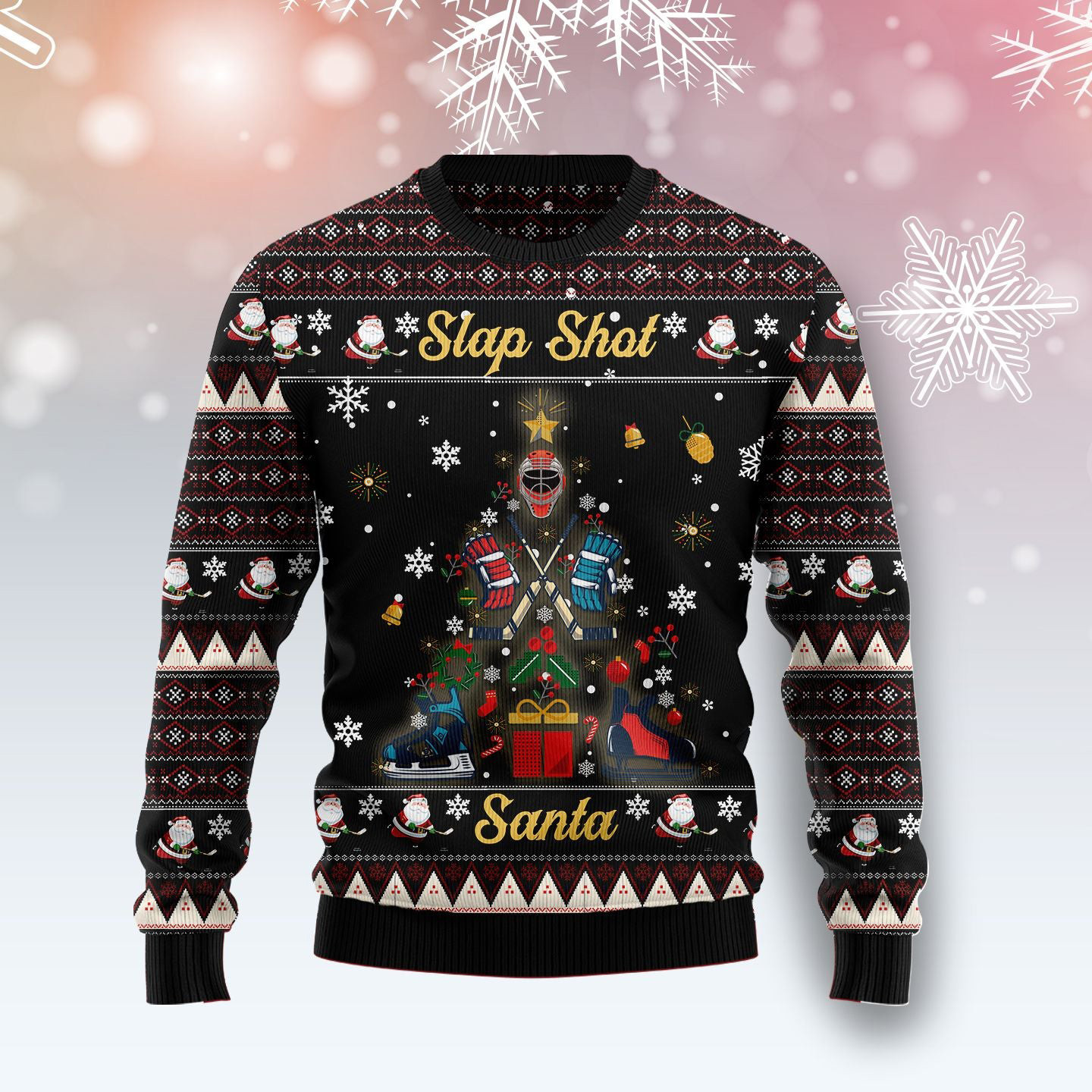 Slap Shot Santa Christmas Ugly Christmas Sweater Holiday Clothing Christmas Santa Gifts