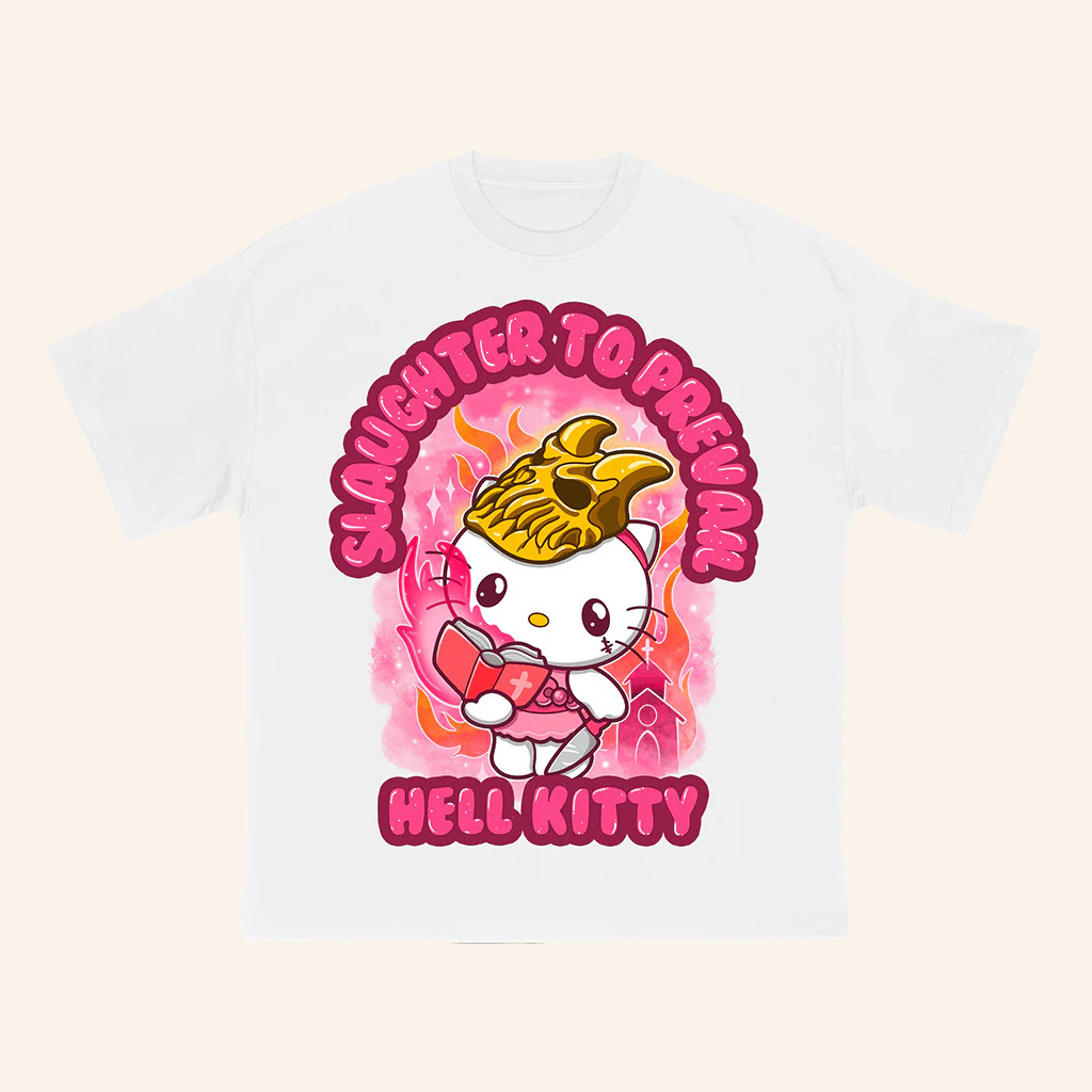 Slaughter To Prevail Merch Slaughter To Prevail Hell Kitty T-Shirt White Gifts For Besties