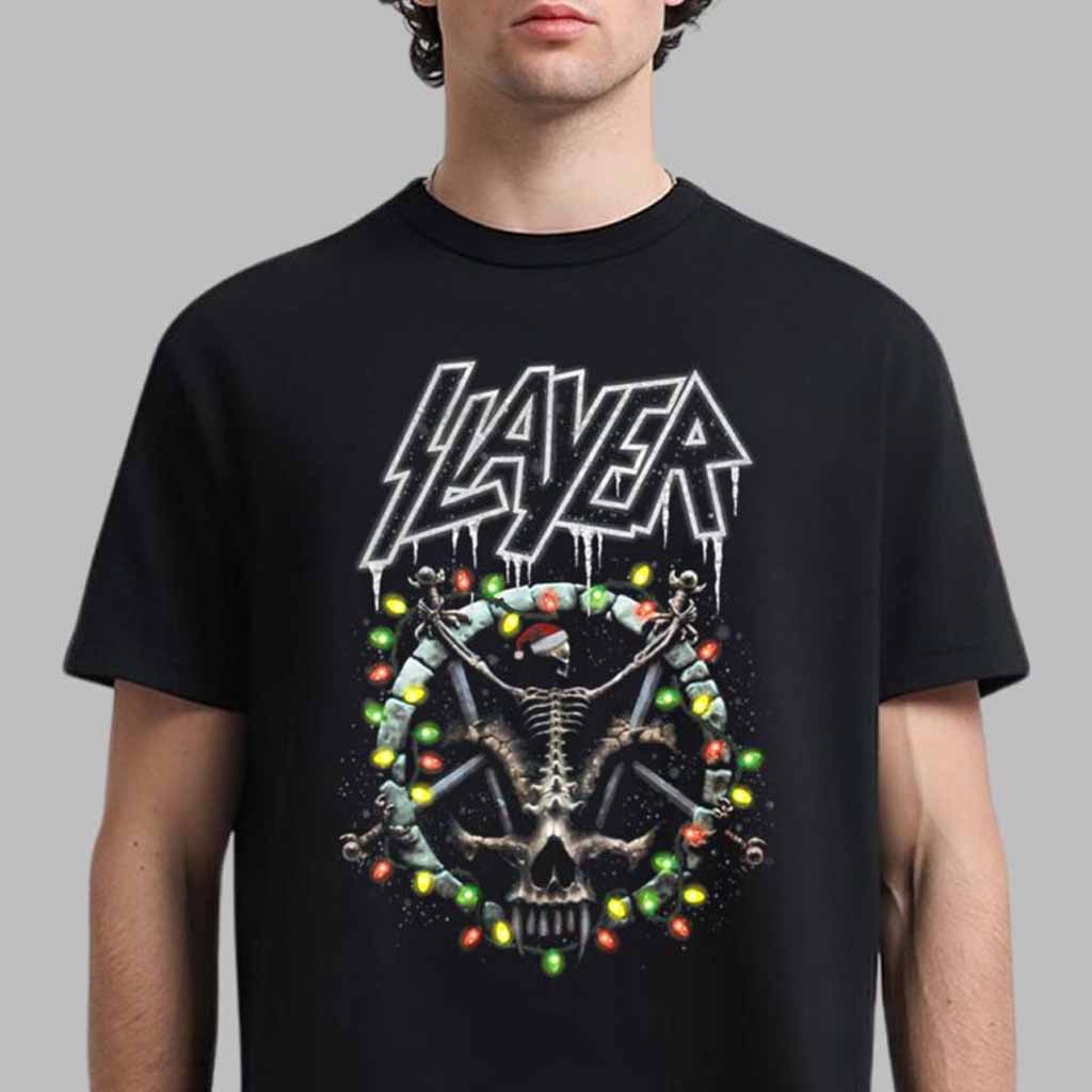 Slayer Divined Holiday 2024 Christmas Wreath Skeleton Skull Logo T-Shirt Christmas Gifts For Dad Slayer Divined Holiday 2024 Christmas Wreath Skeleton Skull Logo T-Shirt Christmas Gifts For Dad
