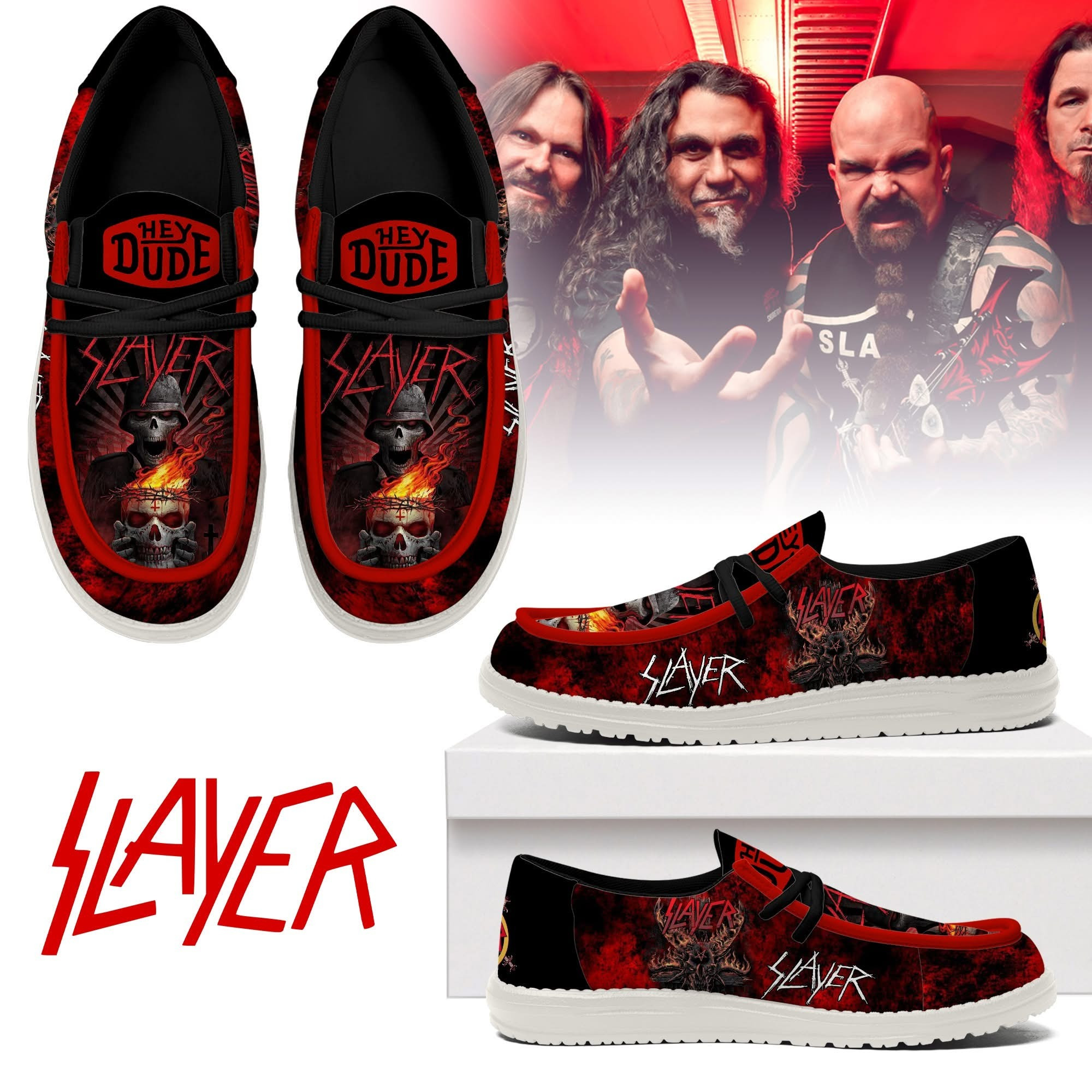 Slayer Hey Dude Casual Shoes Sneakers Tour Merch Best Gifts For Fans Father's Day
