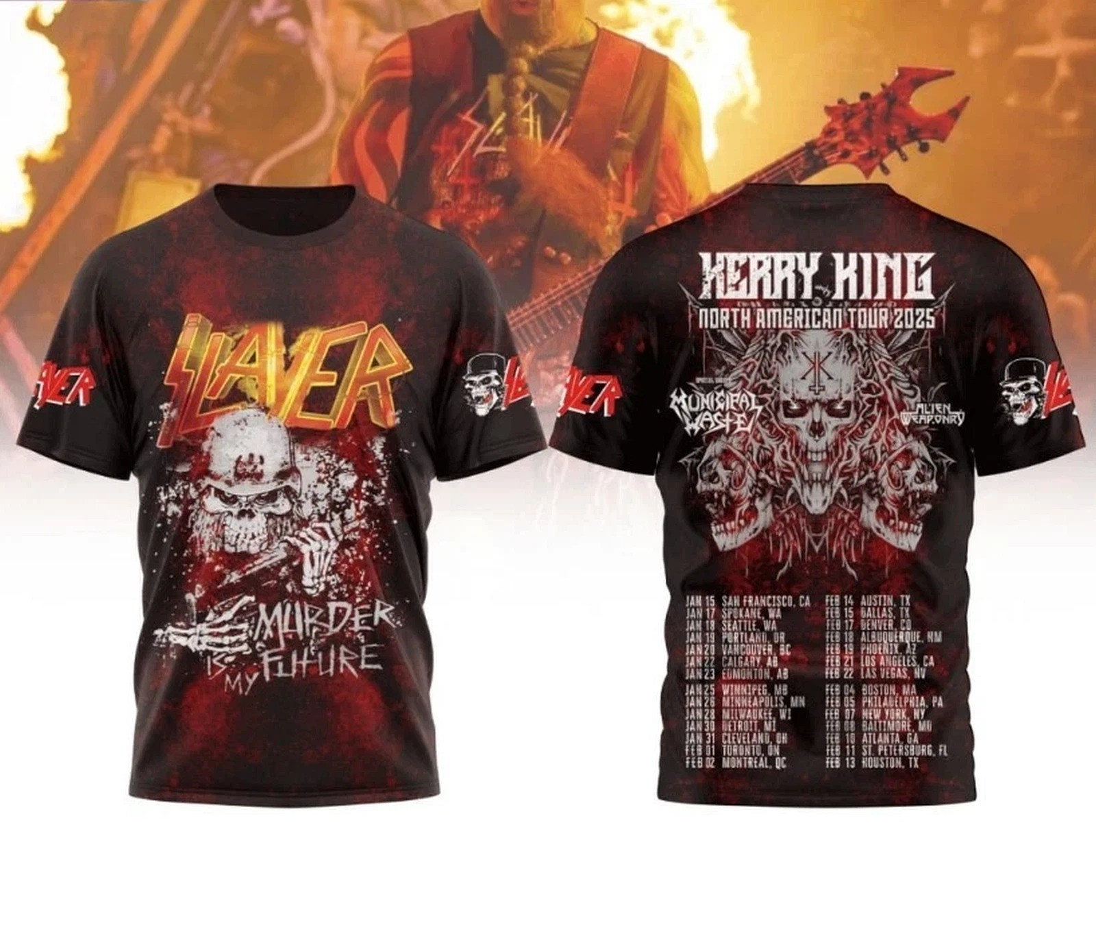 Slayer Kerry king North American Tour 2025 3D T-Shirt Cool Gifts For Music Lovers