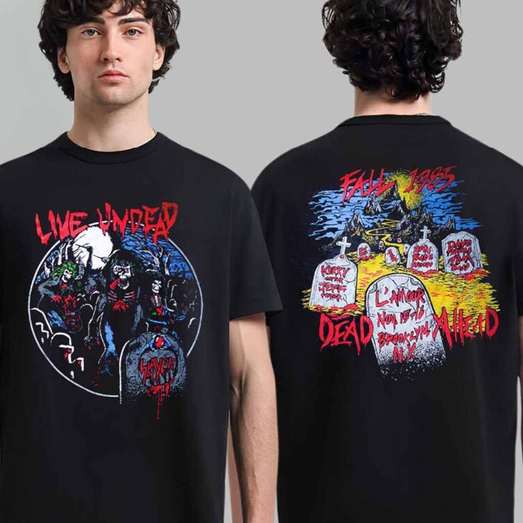 Slayer Live Undead 87 Stonewash Fall 1985 40th Anniversary Live Undead Dead Ahead Vintage T-Shirt Fan Apparel Gift For Friends Slayer Live Undead 87 Stonewash Fall 1985 40th Anniversary Live Undead Dead Ahead Vintage T-Shirt Fan Apparel Gift For Friends