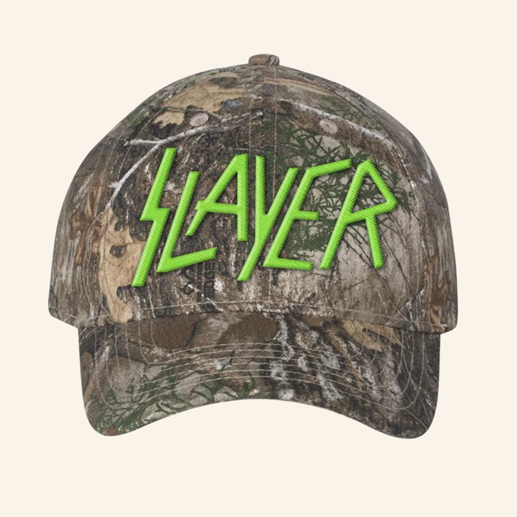 Slayer Merch Green Embroidered Logo Camo Hat Best Gifts For Music Lovers Slayer Merch Green Embroidered Logo Camo Hat Best Gifts For Music Lovers
