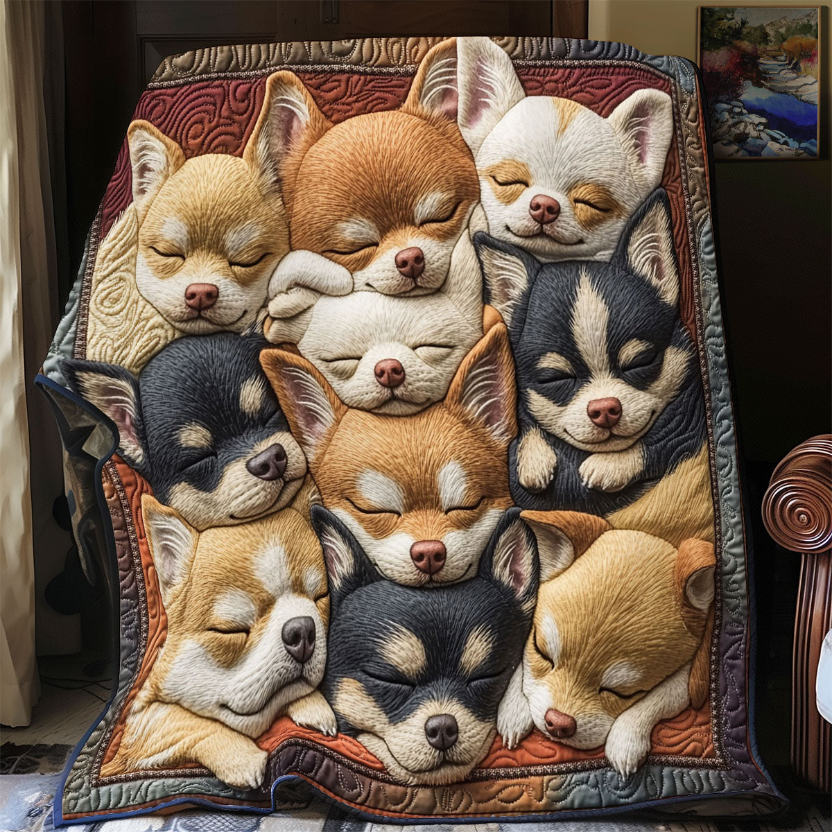 Sleep Chihuahua Quilt Lightweight Quilt Blanket for Year-Round Comfort