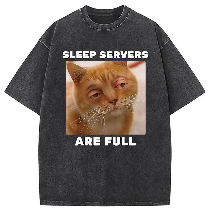 Sleep Servers Are Full Funny Cat Meme Washed T-Shirt Unique Aesthetic Fashion Tee Gifts For Friends
