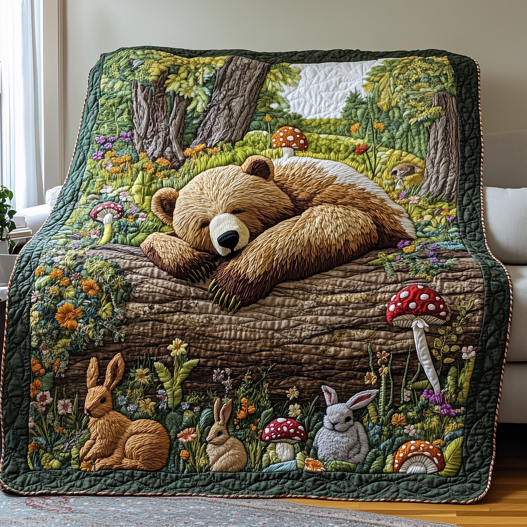 Sleeping Bear Quilted Blanket Nice Throw BlanketBear Gifts For Him Her
