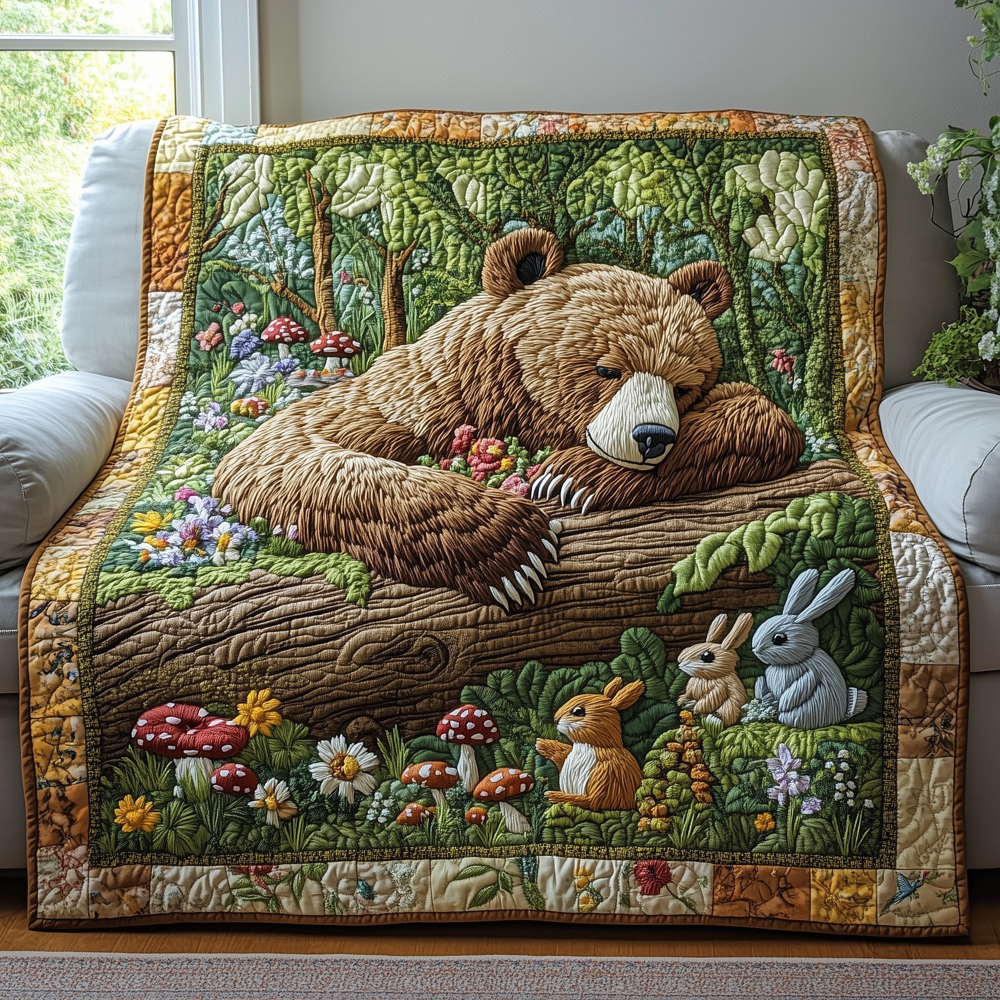 Sleeping Bear Quilted Blanket Nice Throw BlanketBear Gifts For Men