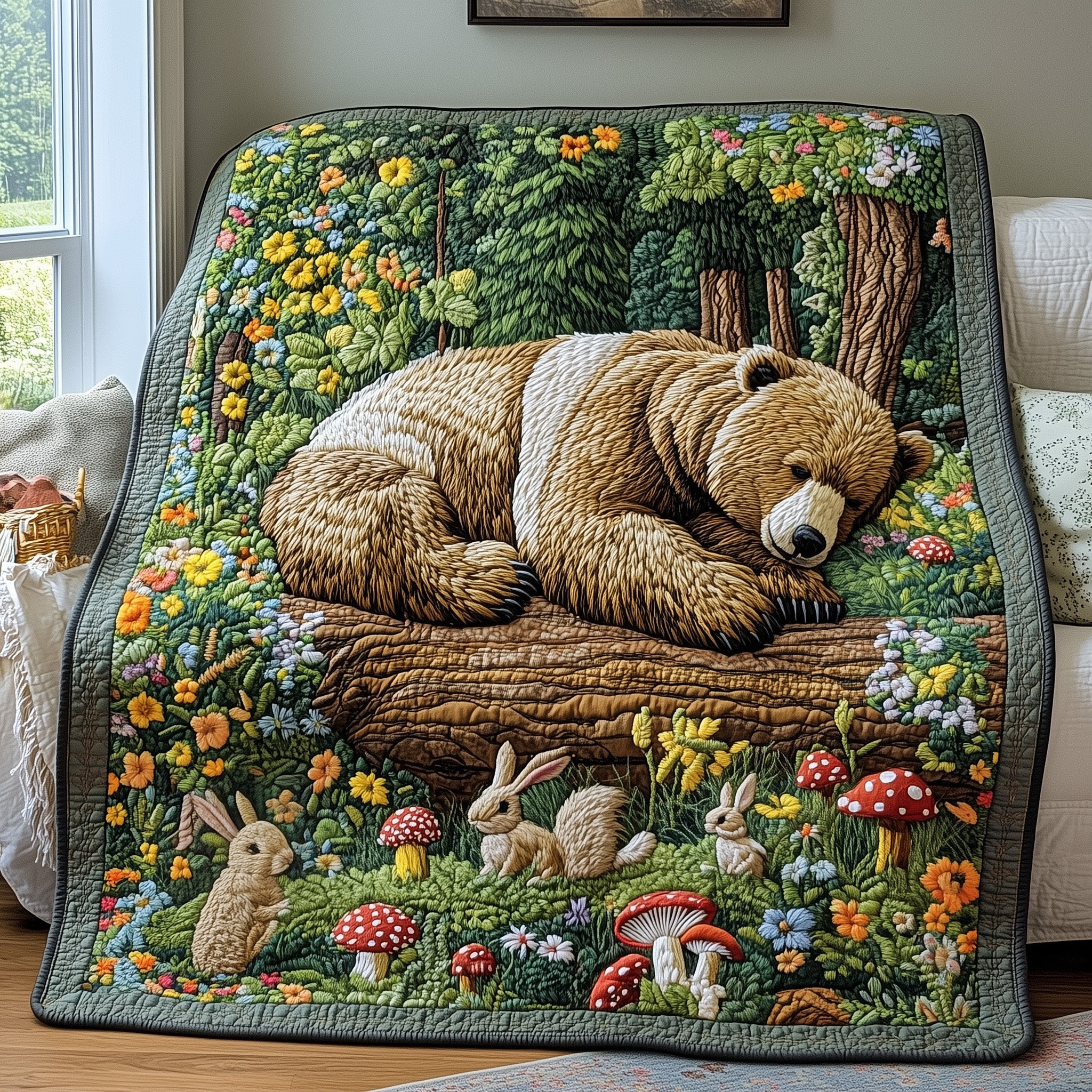 Sleeping Bear Quilted Blanket Nice Throw BlanketBest Unique Gifts For Bear Lovers