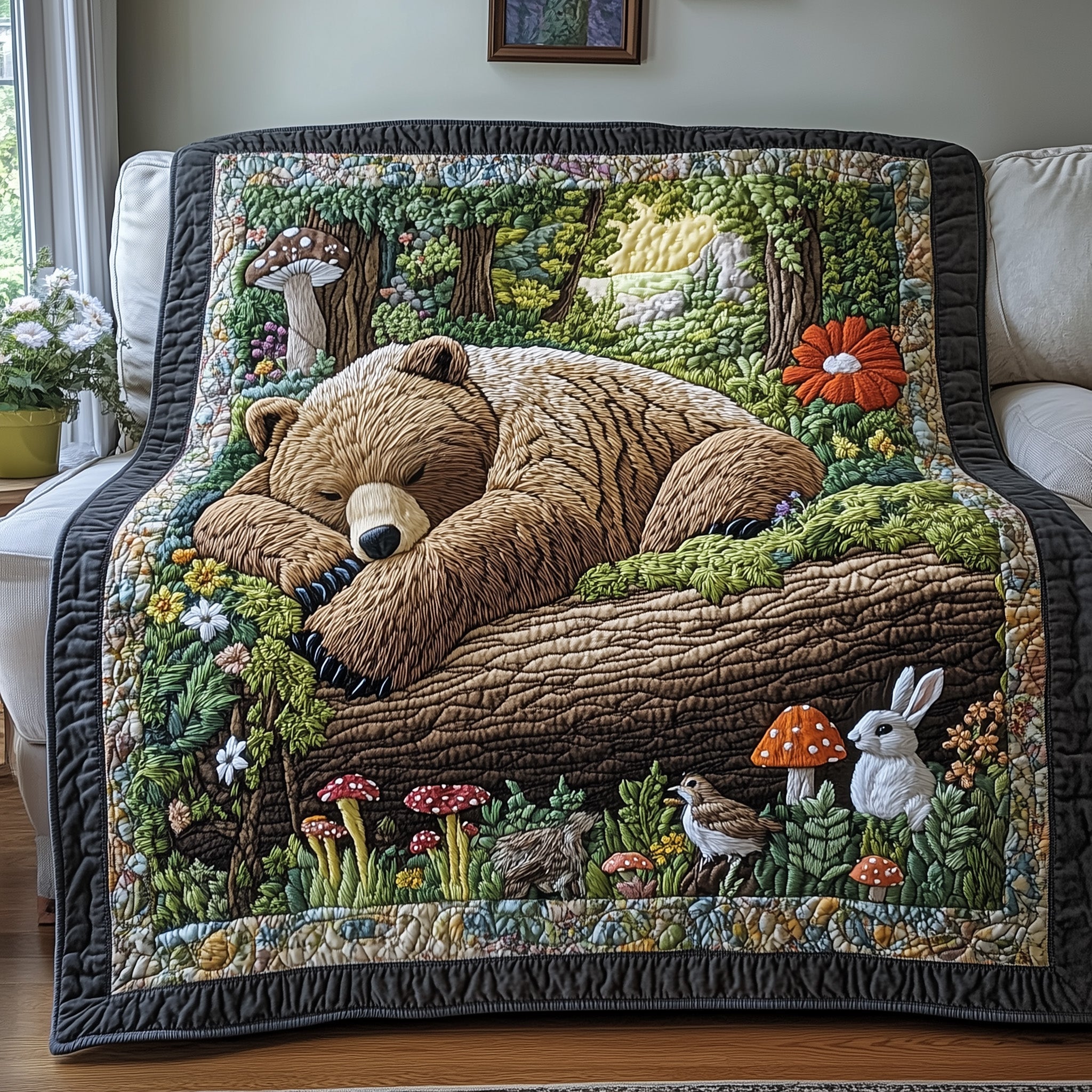 Sleeping Bear Quilted Blanket Nice Throw BlanketCute Bear Themed Gifts