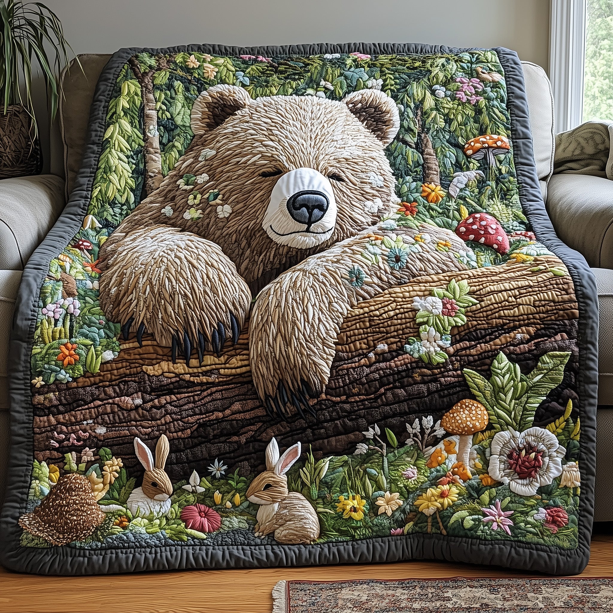 Sleeping Bear Quilted Blanket Nice Throw BlanketUnique Bear Gifts Christmas