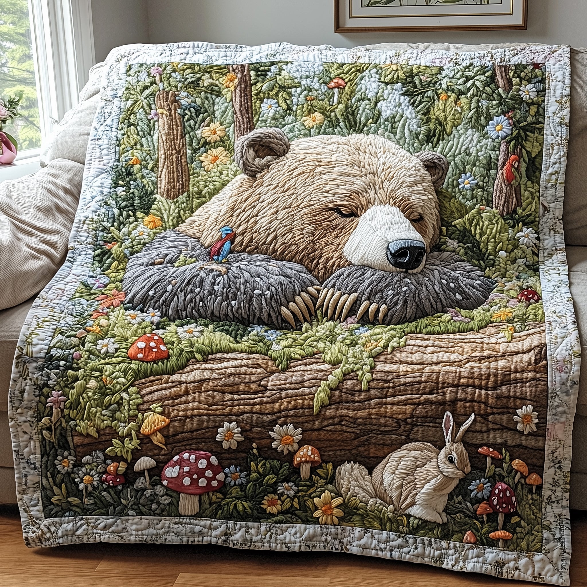Sleeping Bear Quilted Blanket Nice Throw BlanketUnique Gifts For Bear Lovers
