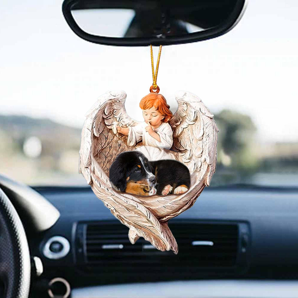 Sleeping Bernese Mountain Protected By Angel Car Hanging Ornament