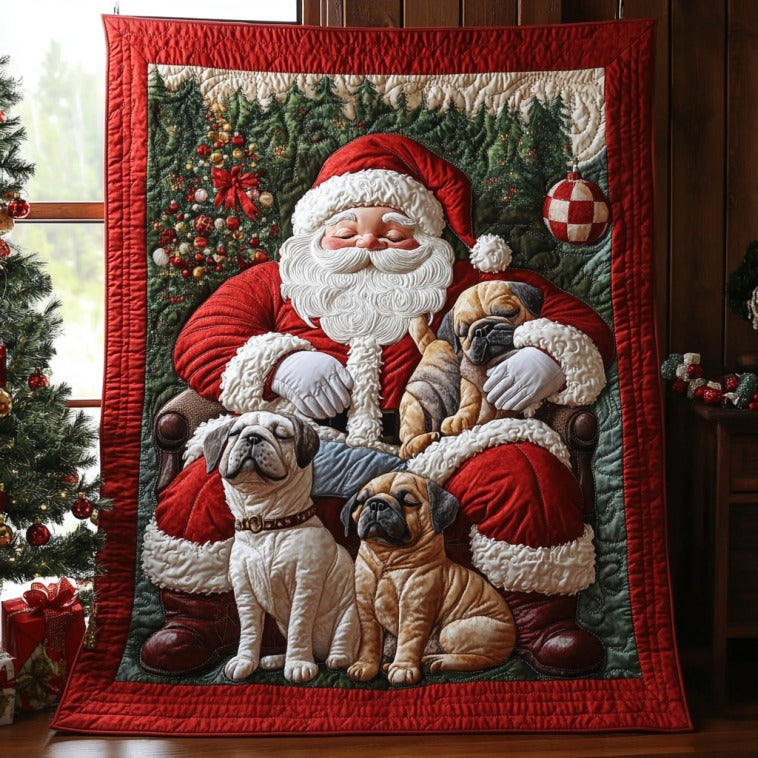 Sleeping Bulldogs In Christmas Quilt Ultra-Soft Quilt Blanket for Hotel-Like Experience